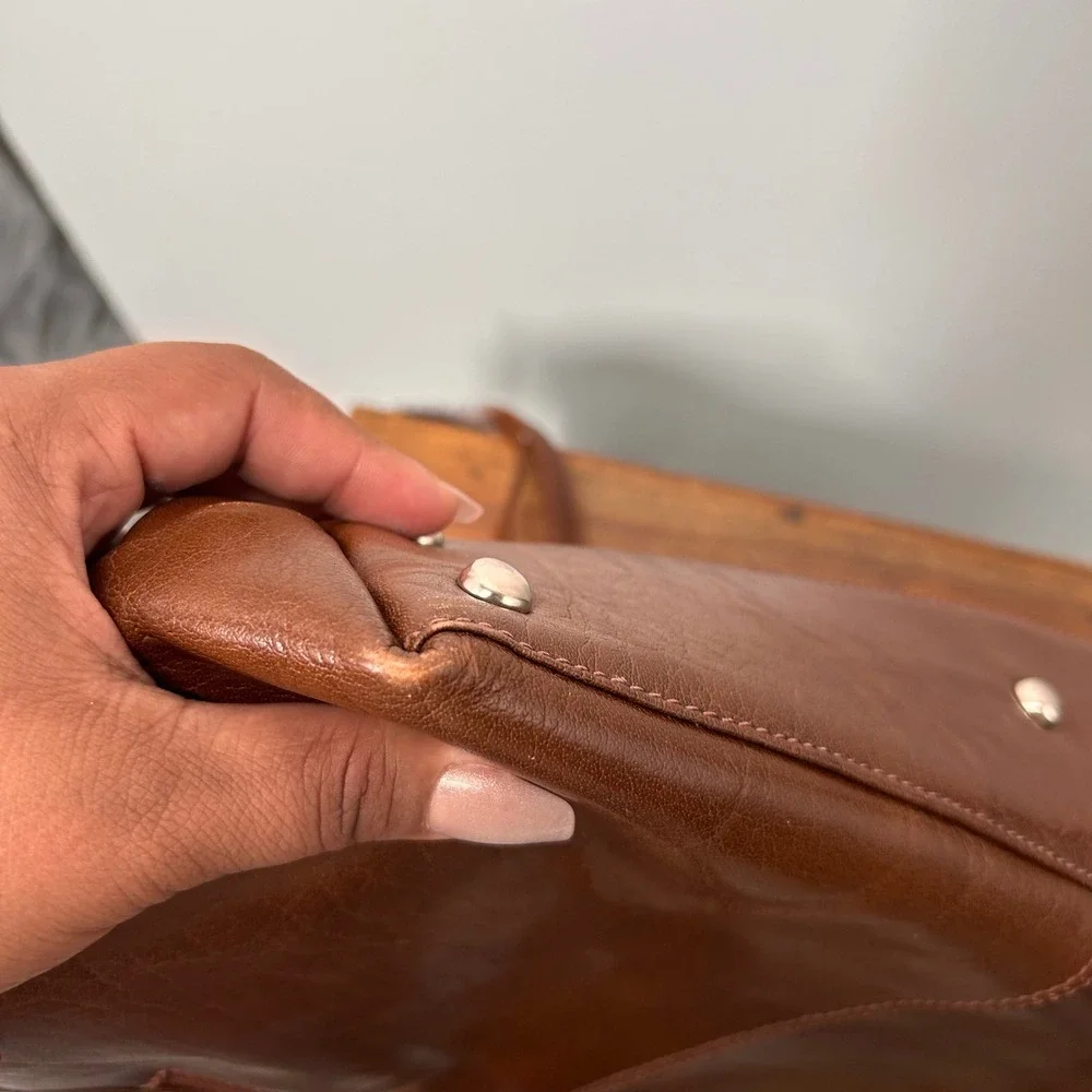 Ashwood Brown Genuine Leather Shoulder Tote Bag Silver Hardware Cognac